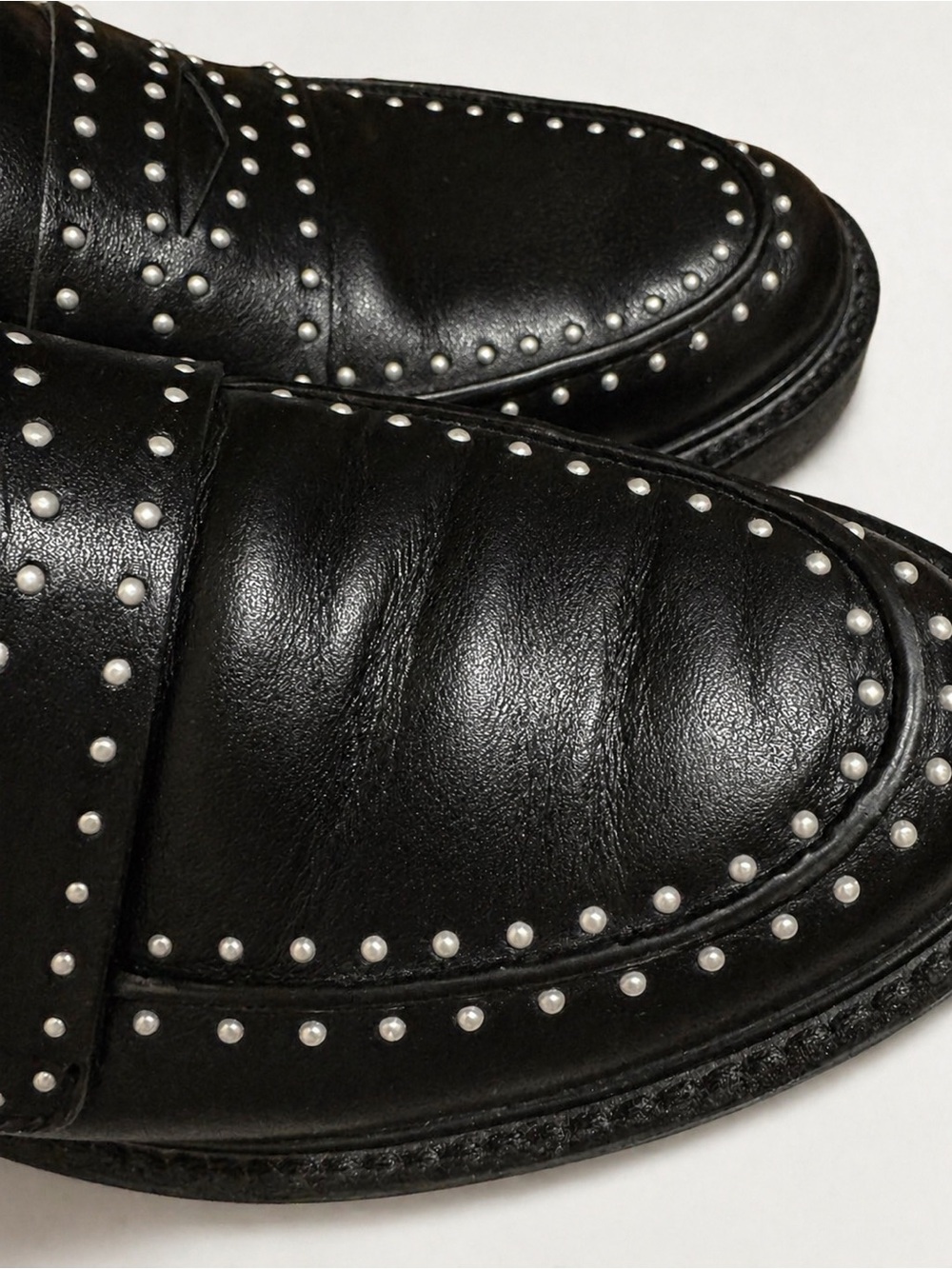 Stuart Weitzman Parker Lift Mini Pearl Loafer Black Leather Lug Sole Size 10 - Picture 7 of 12